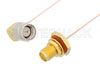 SMA Male Right Angle to SMA Female Bulkhead Cable Using PE-020SR Coax, RoHS