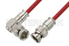 75 Ohm BNC Male to 75 Ohm BNC Male Right Angle Cable Using 75 Ohm PE-B159-RD Red Coax