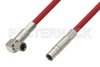 75 Ohm Mini SMB Plug to 75 Ohm Mini SMB Plug Right Angle Cable Using 75 Ohm PE-B159-RD Red Coax