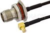 TNC Female Bulkhead to MCX Plug Right Angle Cable Using PE-SR405FLJ Coax