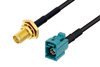 SMA Female Bulkhead to Water Blue FAKRA Jack Cable Using PE-C100-LSZH Coax with HeatShrink