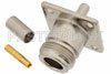 N Female Connector Crimp/Solder Attachment 4 Hole Flange For RG58, .718 inch Hole Spacing
