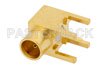 75 Ohm MCX Jack Right Angle Connector Solder Attachment Thru Hole PCB, .200 inch x .055 inch Hole Spacing