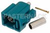 FAKRA Jack Connector Crimp/Solder Attachment for RG174, RG316, RG188, .100 inch, PE-B100, PE-C100, LMR-100, Water Blue Color