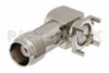 TNC Female Right Angle Connector Solder Attachment Thru Hole PCB, .380 inch x .083 inch Hole Spacing