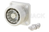 7/16 DIN Female Field Replaceable Connector 4 Hole Flange Mount Slotted Contact Terminal, 1.24 inch Sq. Flange Watt Meter Connector