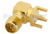RP SMA Female Right Angle Connector Solder Attachment Thru Hole PCB, .200 inch x .067 inch Hole Spacing