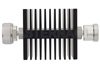 3 dB Fixed Attenuator, 7/16 DIN Male To 7/16 DIN Female Directional Black Anodized Aluminum Heatsink Body Rated To 50 Watts Up To 7.5 GHz
