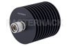 20 dB Fixed Attenuator, N Male to N Female Black Anodized Aluminum Heatsink Body Rated to 100 Watts Up to 4 GHz