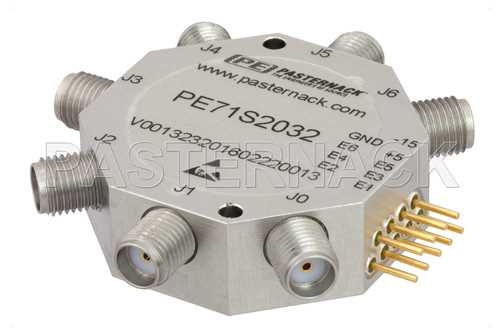 SP6T PIN二极管开关，工作频率为100 MHz至20 GHz，高达+27 dBm，SMA