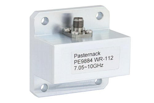 WR-112波导转同轴转接头，方形法兰转SMA母头，工作频率为7.05 GHz至10 GHz，X频段