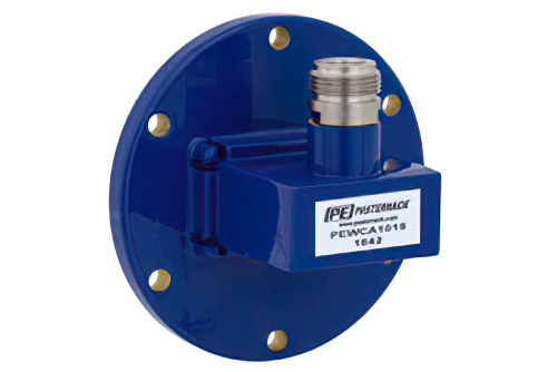 WR-137 波导转同轴转接头，UG-344/U圆盖法兰转N型母头，工作频率为5.85 GHz至8.2 GHz，C频段