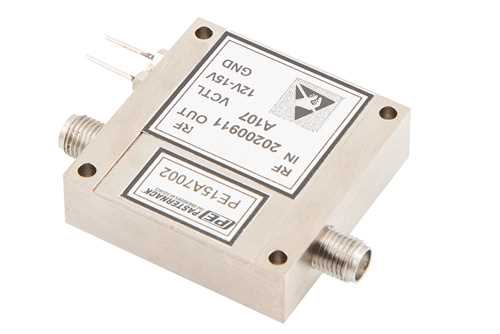 40 dB可变增益放大器，P1dB 15 dBm，500 MHz~4 GHz，增益控制 20 dB，噪声系数4.75 dB，SMA