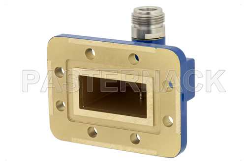 WR-137 波导转同轴转接头，CPR-137G槽面法兰转N型母头，工作频率为5.85 GHz至8.2 GHz，C频段