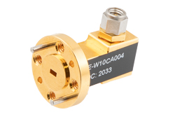WR-10 UG-387/U-Mod Round Cover Flange to 1.0mm Male Waveguide to Coax Adapter Operating from 75 GHz to 110 GHz