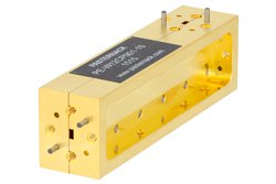 WR-12 Waveguide 10 dB Broadwall Coupler, UG-387/U Round Cover Flange, H-Plane Coupled Port, 60 GHz to 90 GHz, Brass Copper