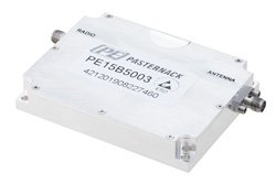 GaN High Power BiDirectional Amplifier, 30 MHz to 2.7 GHz 8W Psat, 1 usec Switching, 36dB Tx Gain, Manual T/R Control, SMA