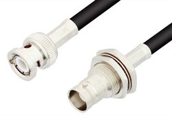 BNC Male to BNC Female Bulkhead Cable 12 Inch Length Using 75 Ohm RG59 Coax