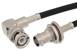 BNC Male Right Angle to BNC Female Bulkhead Cable 12 Inch Length Using RG58 Coax