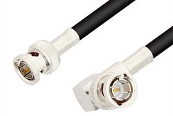75 Ohm BNC Male to 75 Ohm BNC Male Right Angle Cable 48 Inch Length Using 75 Ohm RG59 Coax, RoHS