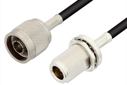 N Male to N Female Bulkhead Cable 36 Inch Length Using RG58 Coax, RoHS