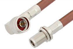 N Male Right Angle to N Female Bulkhead Cable 36 Inch Length Using RG393 Coax