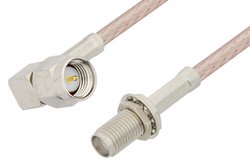 SMA Male Right Angle to SMA Female Bulkhead Cable 6 Inch Length Using RG316-DS Coax, LF Solder