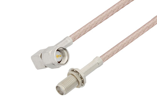 SMA Male Right Angle to SMA Female Bulkhead Cable Using RG316-DS Coax, LF Solder