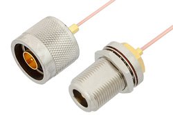 N Male to N Female Bulkhead Cable 6 Inch Length Using PE-047SR Coax, RoHS