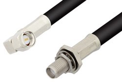 SMA Male Right Angle to SMA Female Bulkhead Cable 36 Inch Length Using 75 Ohm RG59 Coax, RoHS