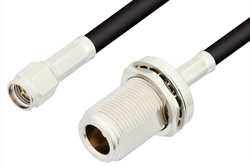 SMA Male to N Female Bulkhead Cable 72 Inch Length Using 53 Ohm RG55 Coax