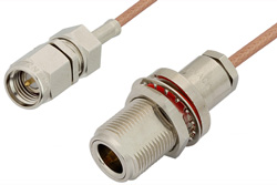 SMA Male to N Female Bulkhead Cable 6 Inch Length Using RG178 Coax, RoHS