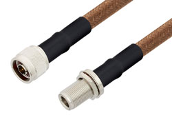 N Male to N Female Bulkhead Cable 12 Inch Length Using RG225 Coax , LF Solder