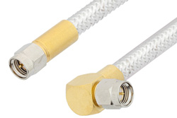 SMA Male to SMA Male Right Angle Cable 48 Inch Length Using PE-SR401FL Coax