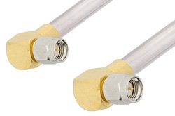 SMA Male Right Angle to SMA Male Right Angle Cable 60 Inch Length Using PE-SR401AL Coax , LF Solder