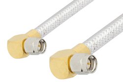 SMA Male Right Angle to SMA Male Right Angle Cable 18 Inch Length Using PE-SR401FL Coax, RoHS