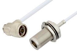 N Male Right Angle to N Female Bulkhead Cable 24 Inch Length Using RG188 Coax, RoHS