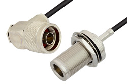 N Male Right Angle to N Female Bulkhead Cable 36 Inch Length Using RG174 Coax