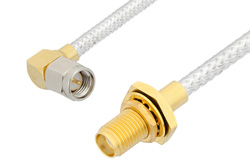 SMA Male Right Angle to SMA Female Bulkhead Cable 6 Inch Length Using PE-SR402FL Coax