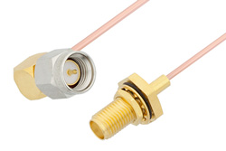 SMA Male Right Angle to SMA Female Bulkhead Cable 48 Inch Length Using PE-047SR Coax, RoHS