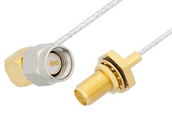SMA Male Right Angle to SMA Female Bulkhead Cable 6 Inch Length Using PE-SR047FL Coax