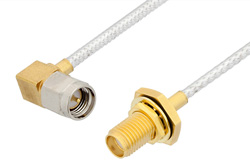 SMA Male Right Angle to SMA Female Bulkhead Cable 36 Inch Length Using PE-SR405FL Coax