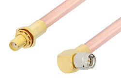 SMA Male Right Angle to SMA Female Bulkhead Cable 48 Inch Length Using RG401 Coax