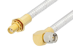 SMA Male Right Angle to SMA Female Bulkhead Cable 24 Inch Length Using PE-SR401FL Coax, RoHS