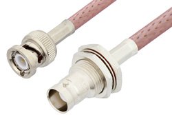 BNC Male to BNC Female Bulkhead Cable 12 Inch Length Using RG142 Coax