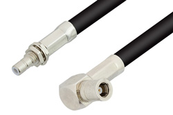 SMB Plug Right Angle to SMB Jack Bulkhead Cable 12 Inch Length Using RG223 Coax, RoHS