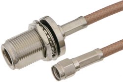 Reverse Polarity SMA Male to N Female Bulkhead Cable Using RG142 Coax