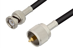 UHF Male to BNC Male Cable 24 Inch Length Using 53 Ohm RG55 Coax