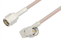 SMA Male to SMA Male Right Angle Cable 48 Inch Length Using 75 Ohm RG179 Coax, RoHS