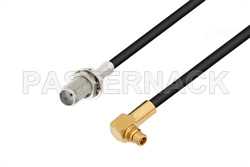 SMA Female Bulkhead to MMCX Plug Right Angle Cable 24 Inch Length Using RG174 Coax